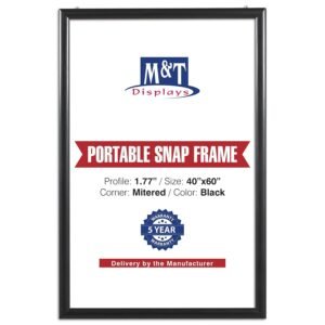 M&T Displays Portable Snap Poster Frame 40x60 Inch Black 1.77" Aluminum Profile Front Loading Wall Mounting Photo Picture Document Certificate Sign Holder Mitered Corner Anti...