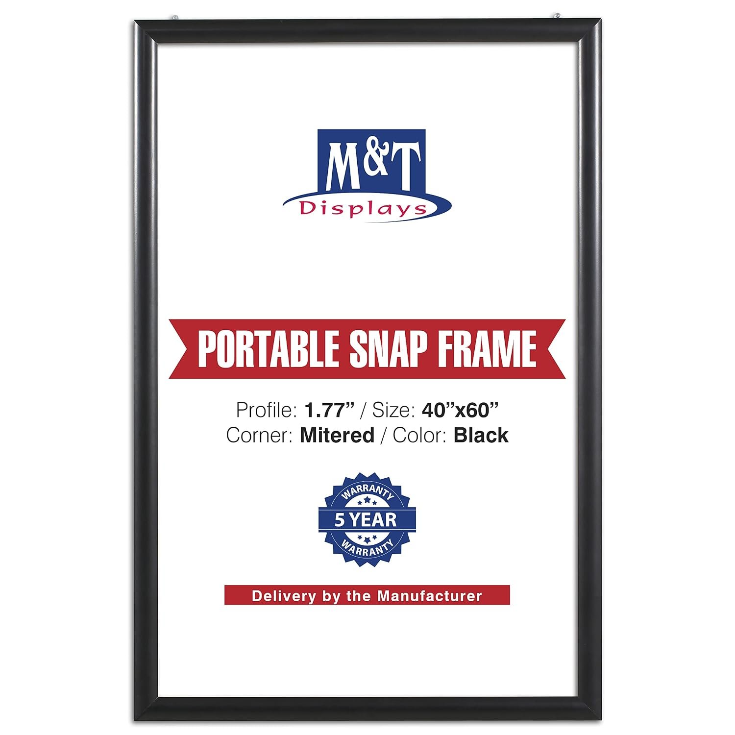 M&T Displays Portable Snap Poster Frame 40x60 Inch Black 1.77" Aluminum Profile Front Loading Wall Mounting Photo Picture Document Certificate Sign Holder Mitered Corner Anti...
