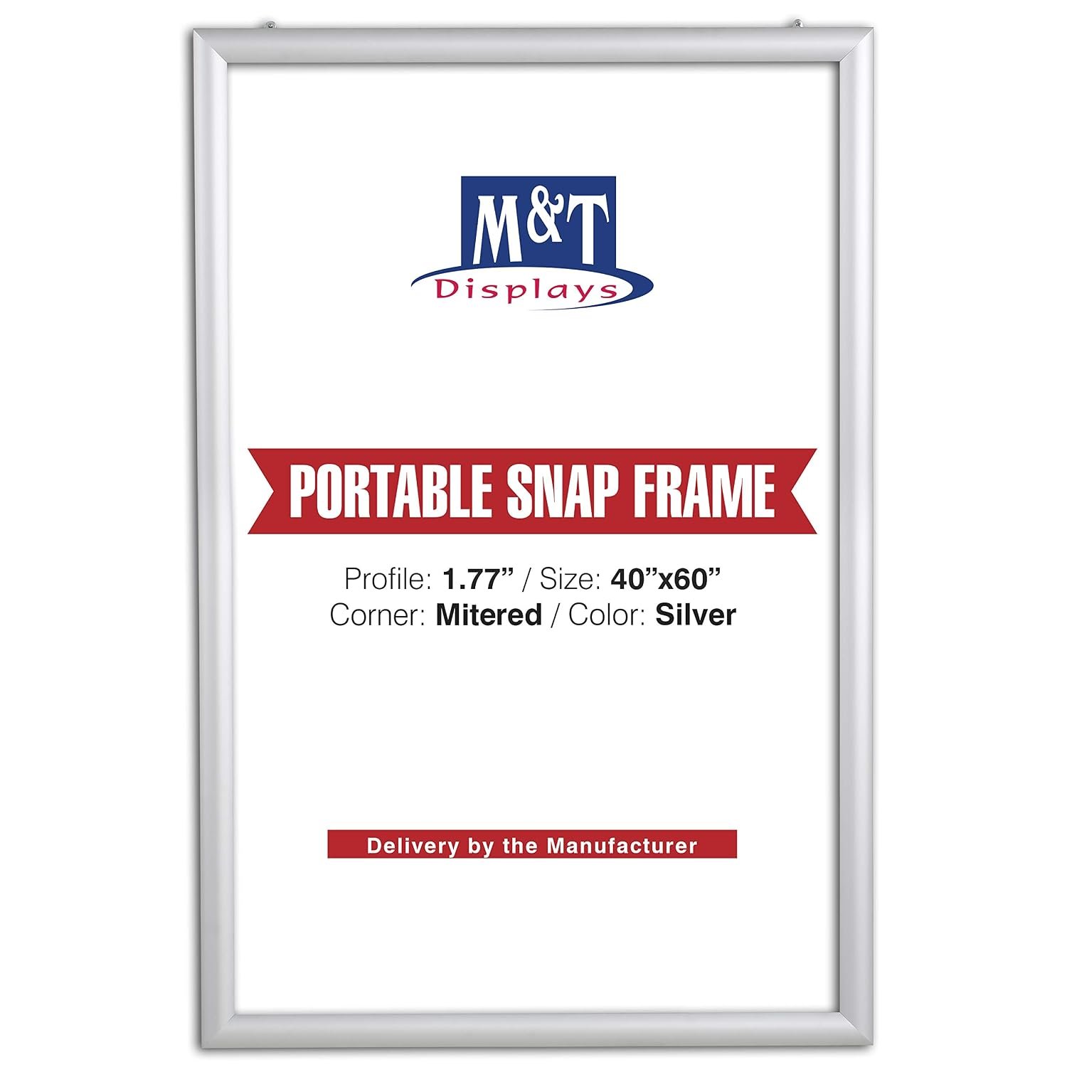 M&T Displays Portable Snap Poster Frame 40x60 Inch Silver 1.77" Aluminum Profile Front Loading Wall Mounting Photo Picture Document Certificate Sign Holder Mitered Corner Anti...
