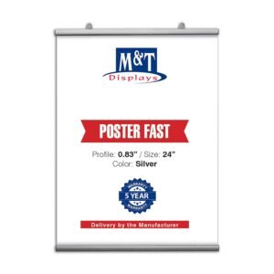 M&T Displays Poster Fast Hanger Set 24 inch Wall Mounting Silver Aluminum Reusable Advertising Announcement Messages Brochure Paper Sign Holder Portrait Indoor