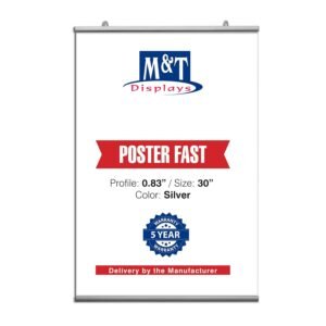 M&T Displays Poster Fast Hanger Set 30 inch Wall Mounting Silver Aluminum Reusable Advertising Announcement Messages Brochure Paper Sign Holder Portrait Indoor