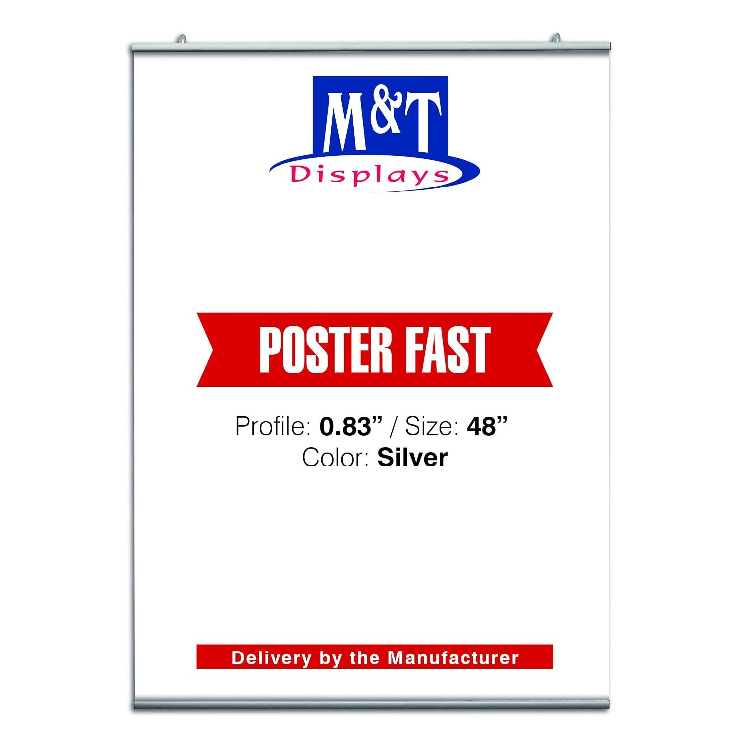 M&T Displays Poster Fast Hanger Set 48 inch Wall Mounting Silver Aluminum Reusable Advertising Announcement Messages Brochure Paper Sign Holder Indoor
