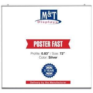 M&T Displays Poster Fast Hanger Set 72 inch Wall Mounting Silver Aluminum Reusable Advertising Announcement Messages Brochure Paper Sign Holder Portrait Indoor