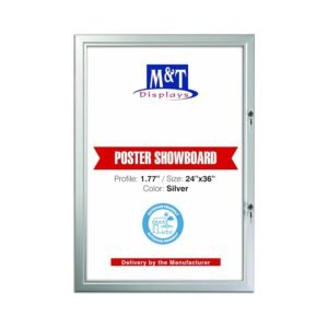 M&T Displays Poster Showboard 24x36 Inches Silver 1.77" Aluminum Profile Lockable Weatherproof Outdoor Enclosed Picture Frame Noticeboard for School Classroom Hospital...
