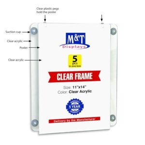 M&T Displays Premium 11x14 Acrylic Window Sign Holder | Double Sided Clear Portrait Display Frame with 4 Suction Cups | Anti-Glare for Storefronts, Doors, Glass - Easy Poster &...