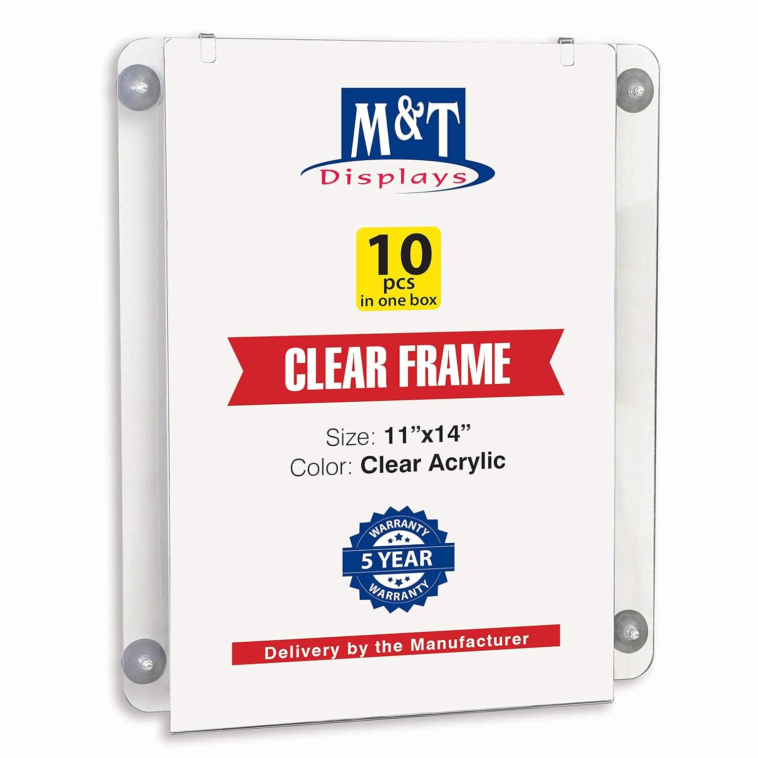M&T Displays Premium 11x14 Acrylic Window Sign Holder | Double Sided Clear Portrait Display Frame with 4 Suction Cups | Anti-Glare for Storefronts, Doors, Glass - Easy Poster &...