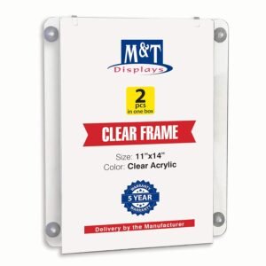 M&T Displays Premium 11x14 Acrylic Window Sign Holder | Double Sided Clear Portrait Display Frame with 4 Suction Cups | Anti-Glare for Storefronts, Doors, Glass - Easy Poster &...