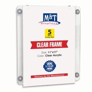 M&T Displays Premium 11x17 Acrylic Window Sign Holder | Double Sided Clear Portrait Display Frame with 4 Suction Cups | Anti-Glare for Storefronts, Doors, Glass - Easy Poster &...