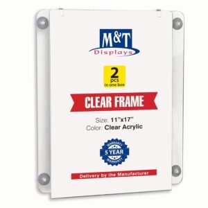 M&T Displays Premium 11x17 Acrylic Window Sign Holder | Double Sided Clear Portrait Display Frame with 4 Suction Cups | Anti-Glare for Storefronts, Doors, Glass - Easy Poster &...
