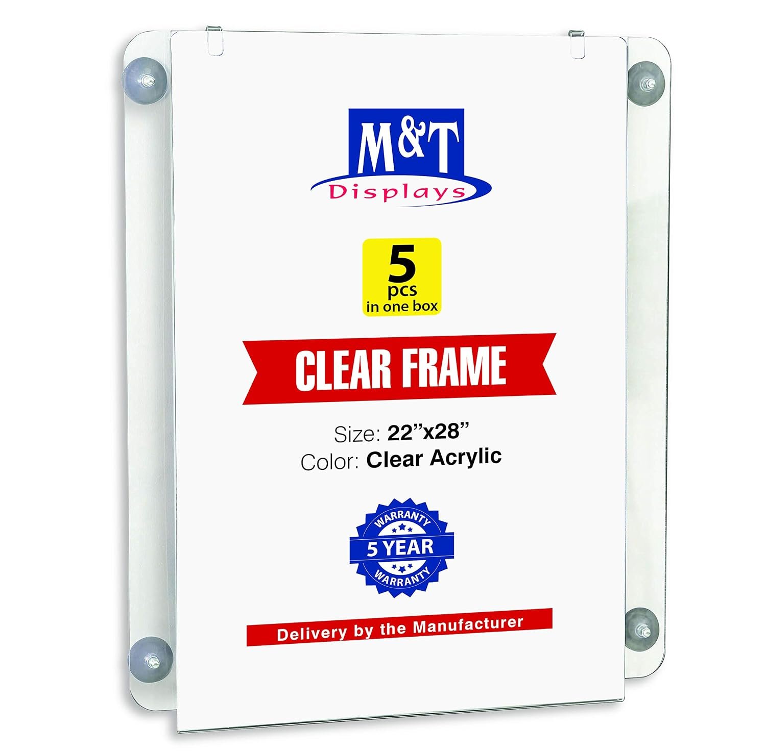 M&T Displays Premium 22x28 Acrylic Window Sign Holder | Double Sided Clear Portrait Display Frame with 4 Suction Cups | Anti-Glare for Storefronts, Doors, Glass - Easy Poster &...