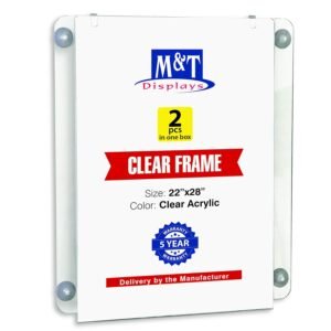 M&T Displays Premium 22x28 Acrylic Window Sign Holder | Double Sided Clear Portrait Display Frame with 4 Suction Cups | Anti-Glare for Storefronts, Doors, Glass - Easy Poster &...