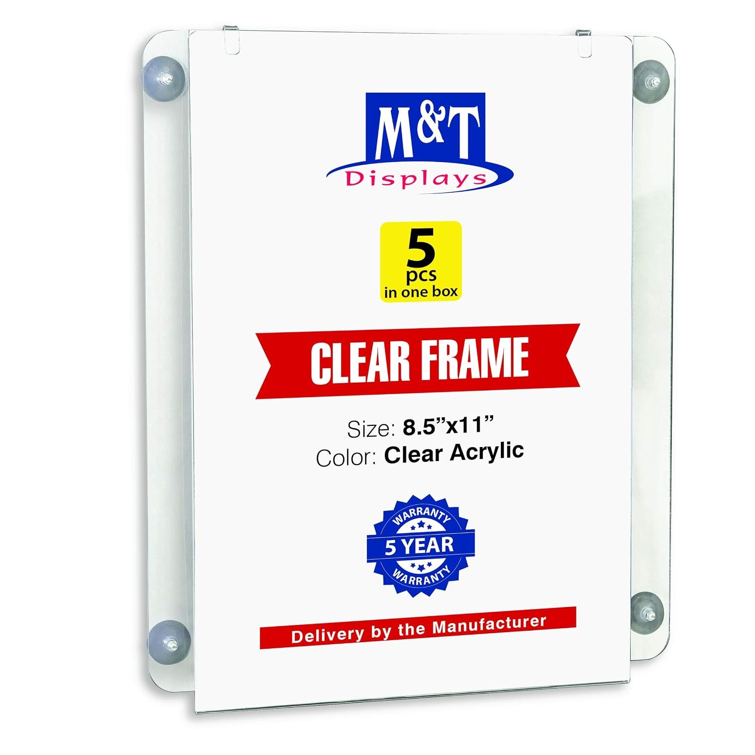 M&T Displays Premium 8.5x11 Acrylic Window Sign Holder | Double Sided Clear Portrait Display Frame with 4 Suction Cups | Anti-Glare for Storefronts, Doors, Glass - Easy Poster &...