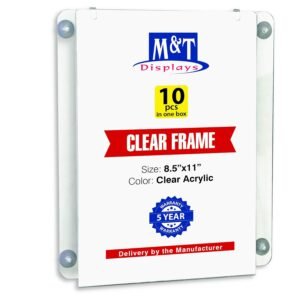 M&T Displays Premium 8.5x11 Acrylic Window Sign Holder | Double Sided Clear Portrait Display Frame with 4 Suction Cups | Anti-Glare for Storefronts, Doors, Glass - Easy Poster &...
