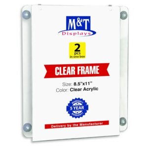 M&T Displays Premium 8.5x11 Acrylic Window Sign Holder | Double Sided Clear Portrait Display Frame with 4 Suction Cups | Anti-Glare for Storefronts, Doors, Glass - Easy Poster &...