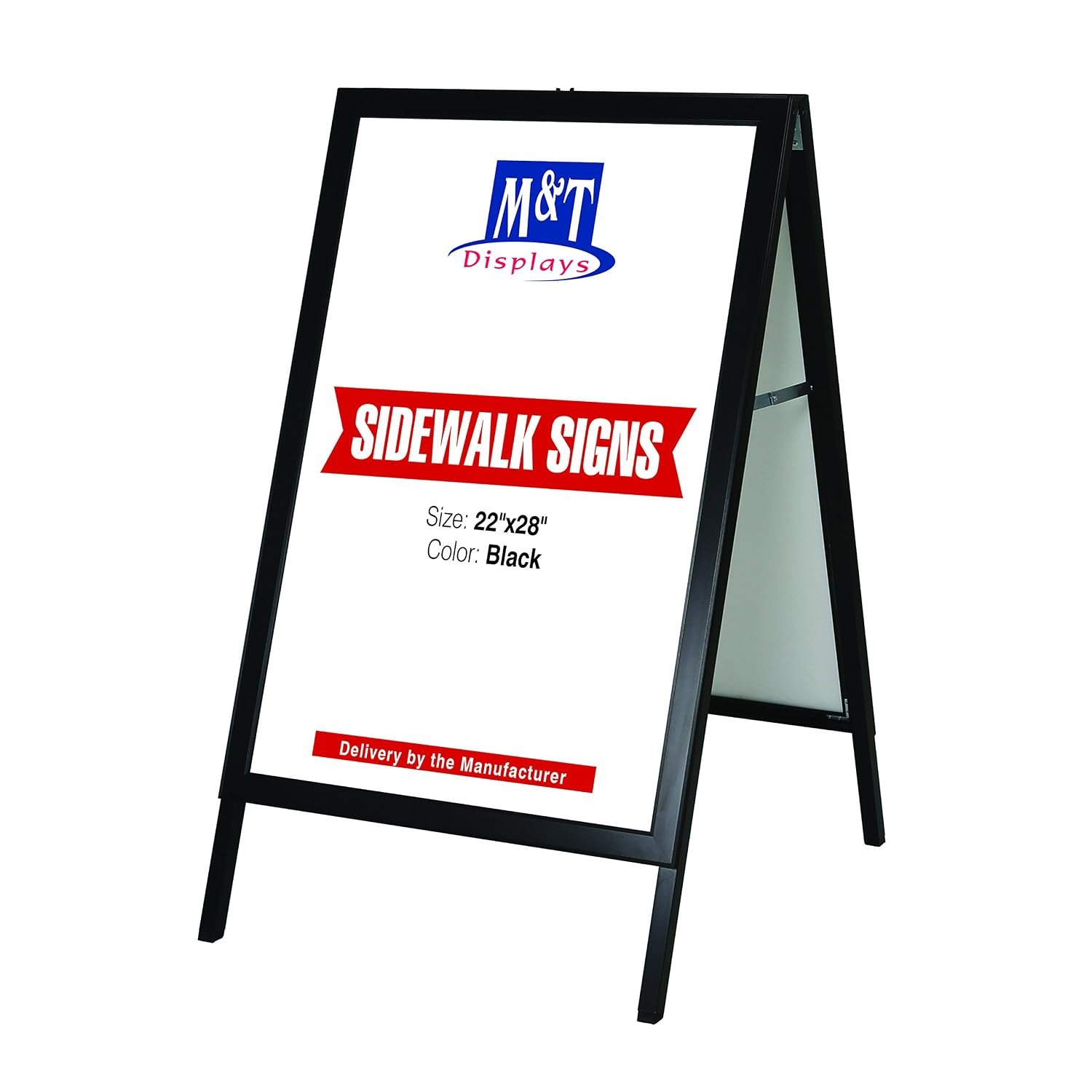 M&T Displays Sandwich Board Slide-in A Frame Double Sided, Picture, Poster, Advertising Display Menu Board, Aluminum Sidewalk Pavement Sign Holder (Black, 22x28 inch)