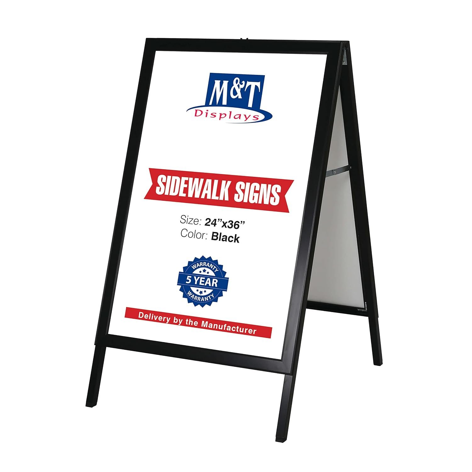M&T Displays Sandwich Board Slide-in A Frame Double Sided, Picture, Poster, Advertising Display Menu Board, Aluminum Sidewalk Pavement Sign Holder (Black, 24x36 inch)