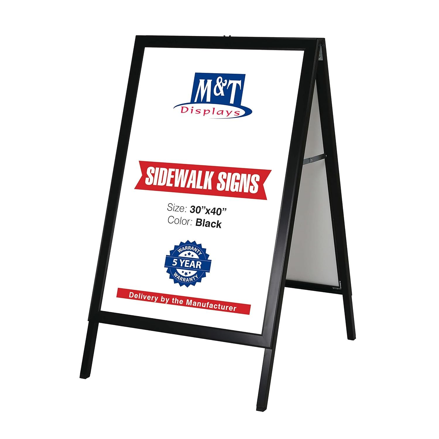 M&T Displays Sandwich Board Slide-in A Frame Double Sided, Picture, Poster, Advertising Display Menu Board, Aluminum Sidewalk Pavement Sign Holder (Black, 30x40 inch)