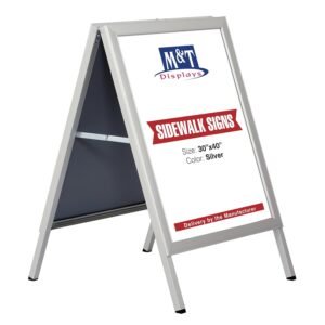 M&T Displays Sandwich Board Slide-in A Frame Double Sided, Picture, Poster, Advertising Display Menu Board, Aluminum Sidewalk Pavement Sign Holder (Silver, 30x40 inch)