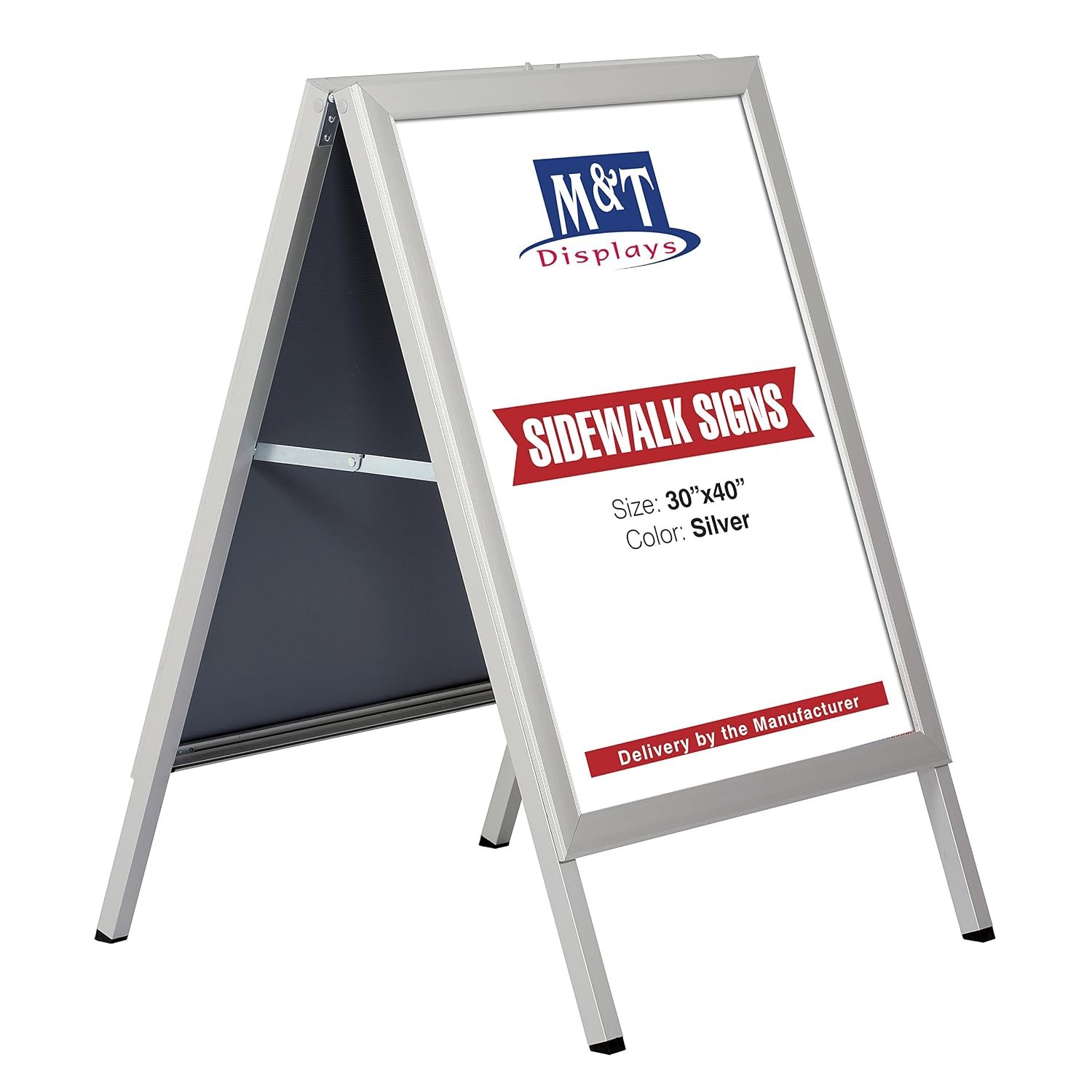 M&T Displays Sandwich Board Slide-in A Frame Double Sided, Picture, Poster, Advertising Display Menu Board, Aluminum Sidewalk Pavement Sign Holder (Silver, 30x40 inch)