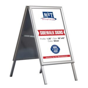 M&T Displays Silver Sandwich Board, Poster Sidewalk Display, 1.25" Aluminum profile, A-Frame Menu Board, Double Sided, Galvanized Backing, Mitered Corner (30x40 inch)