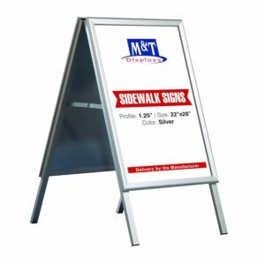 M&T Displays Silver Sandwich Board, Poster Sidewalk Display, 1.25" Aluminum profile, A-Frame Menu Board, Double Sided, Galvanized Backing, Mitered Corner (22x28 inch)