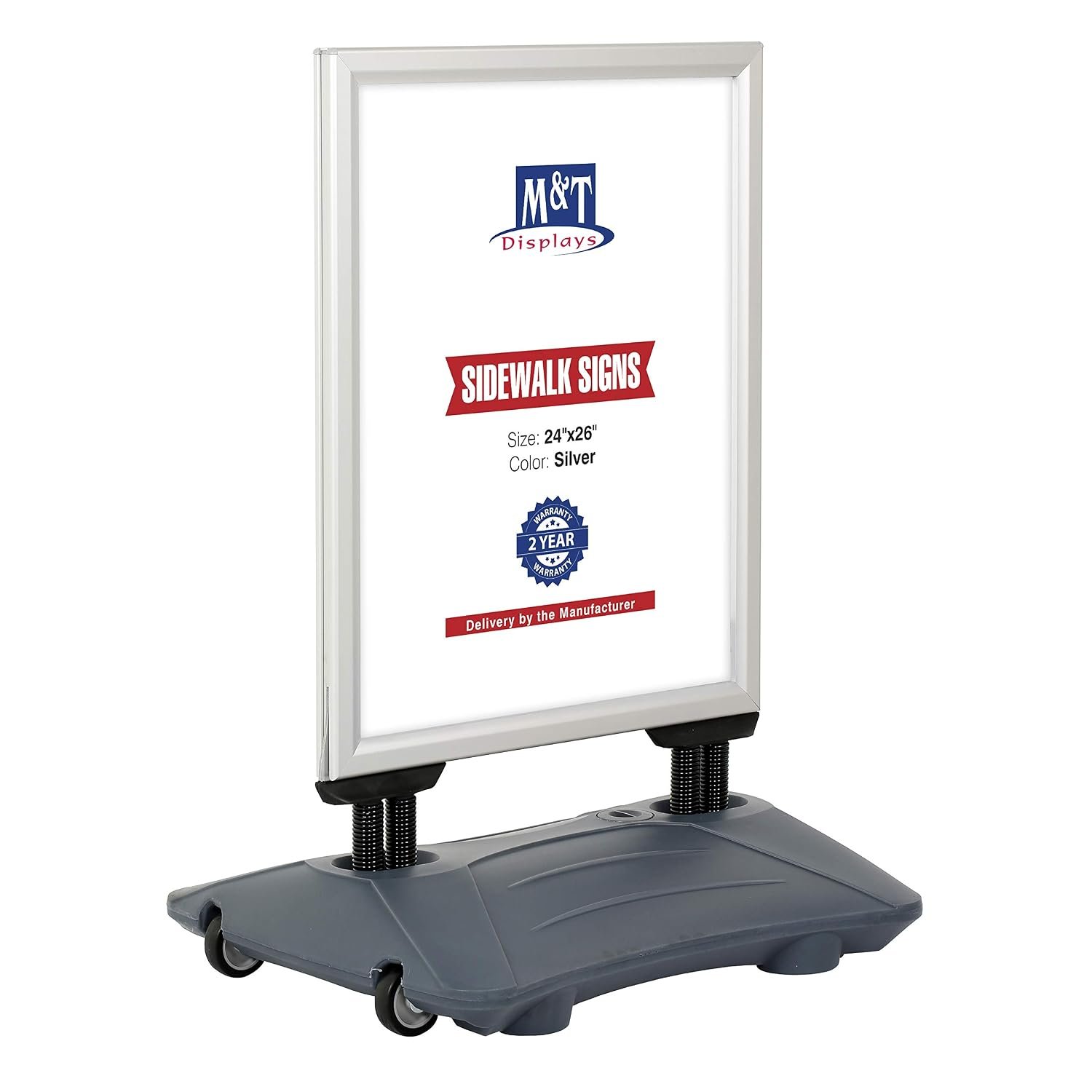 M&T Displays Slide-in WindPro Weather and Wind Resistant Outdoor Pavement Sidewalk Sign for 30x40 Posters Silver Aluminum Easy Loading Slide-in Frame with Durable HDPE Silver...