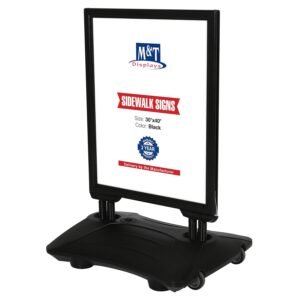 M&T Displays Slide-in WindPro Weather and Wind Resistant Outdoor Pavement Sidewalk Sign for 30x40 Posters Black Aluminum Easy Loading Slide-in Frame with Durable HDPE Black...