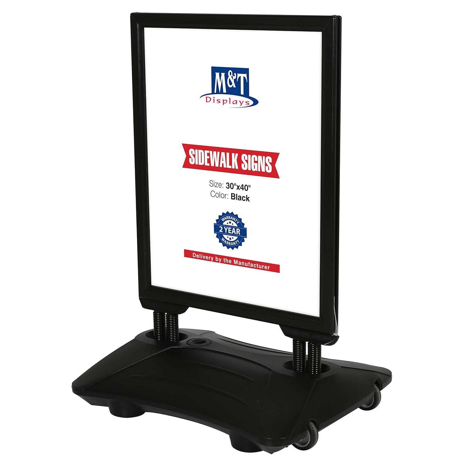 M&T Displays Slide-in WindPro Weather and Wind Resistant Outdoor Pavement Sidewalk Sign for 30x40 Posters Black Aluminum Easy Loading Slide-in Frame with Durable HDPE Black...