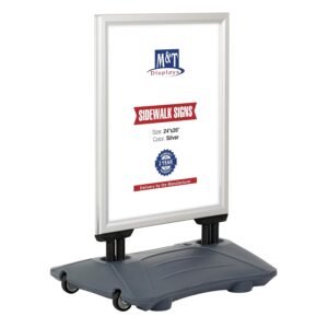 M&T Displays Slide-in WindPro Weather and Wind Resistant Outdoor Pavement Sidewalk Sign for 24x36 Posters Silver Aluminum Easy Loading Slide-in Frame with Durable HDPE Silver...