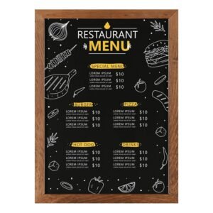 M&T Displays Slide-in Wood Frame with Double Sided Chalkboard for Ad Frame for Restaurant, Store, Office, Wedding, Party, Event, Home (Dark Wood, 11.70x15.50)