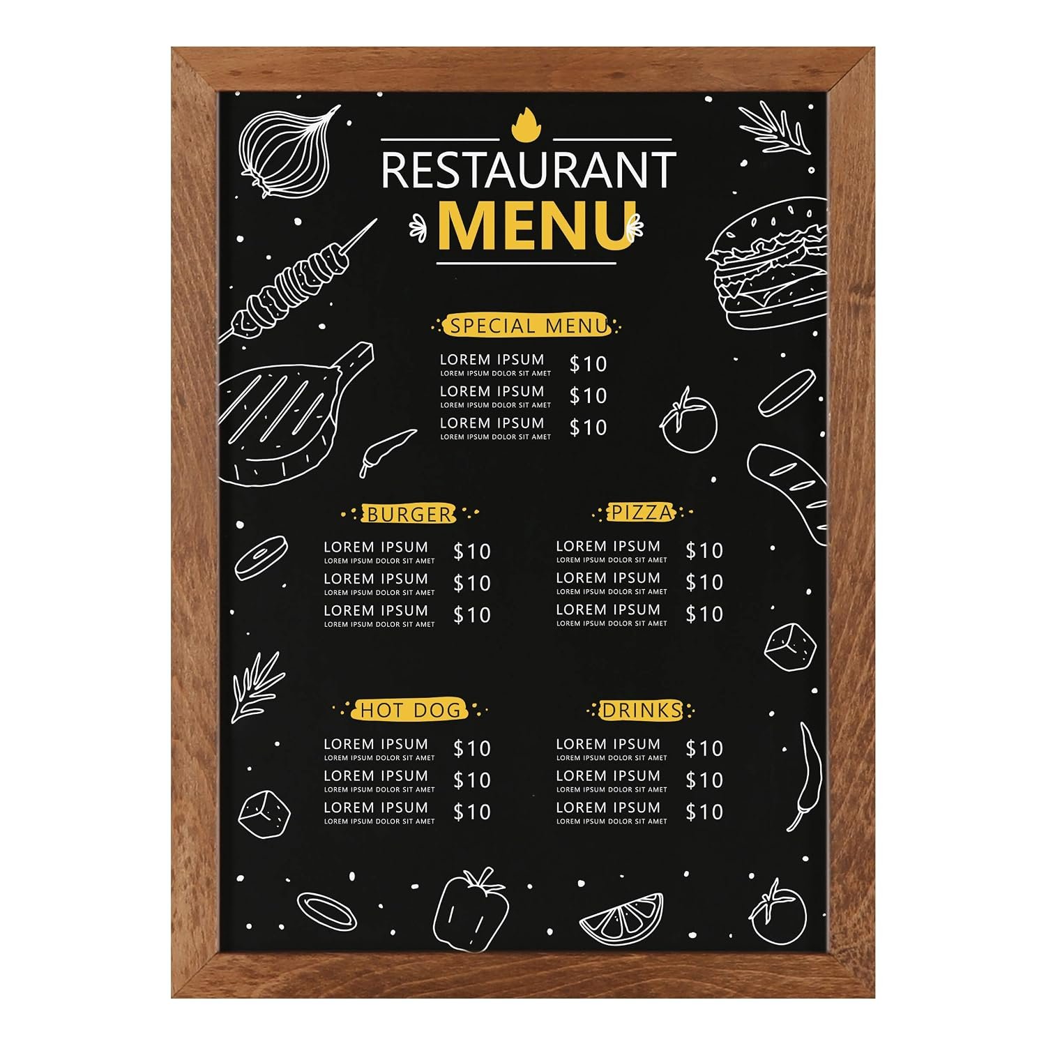 M&T Displays Slide-in Wood Frame with Double Sided Chalkboard for Ad Frame for Restaurant, Store, Office, Wedding, Party, Event, Home (Dark Wood, 11.70x15.50)