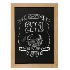 M&T Displays Slide-in Wood Frame with Double Sided Chalkboard for Ad Frame for Restaurant, Store, Office, Wedding, Party, Event, Home (Natural Wood, 8.27x11.70)
