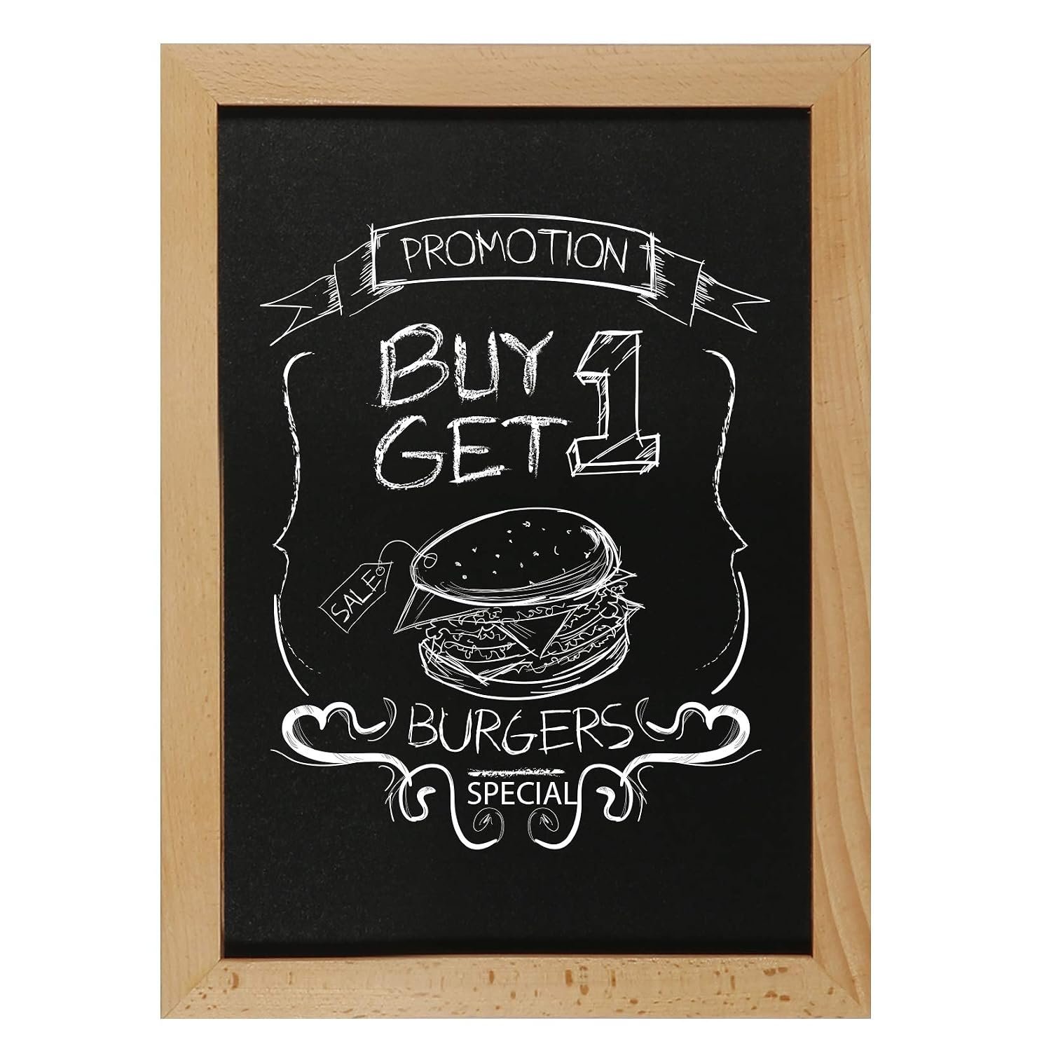 M&T Displays Slide-in Wood Frame with Double Sided Chalkboard for Ad Frame for Restaurant, Store, Office, Wedding, Party, Event, Home (Natural Wood, 8.27x11.70)