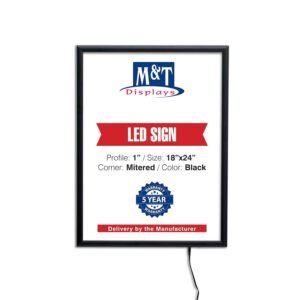 M&T Displays Smart LEDBox LED Backlit Poster Frame 18x24 Inch Black 1" Aluminum Profile Front Loading Photo Picture Advertisement Sign Holder Mitered Corner Anti Glare Cover