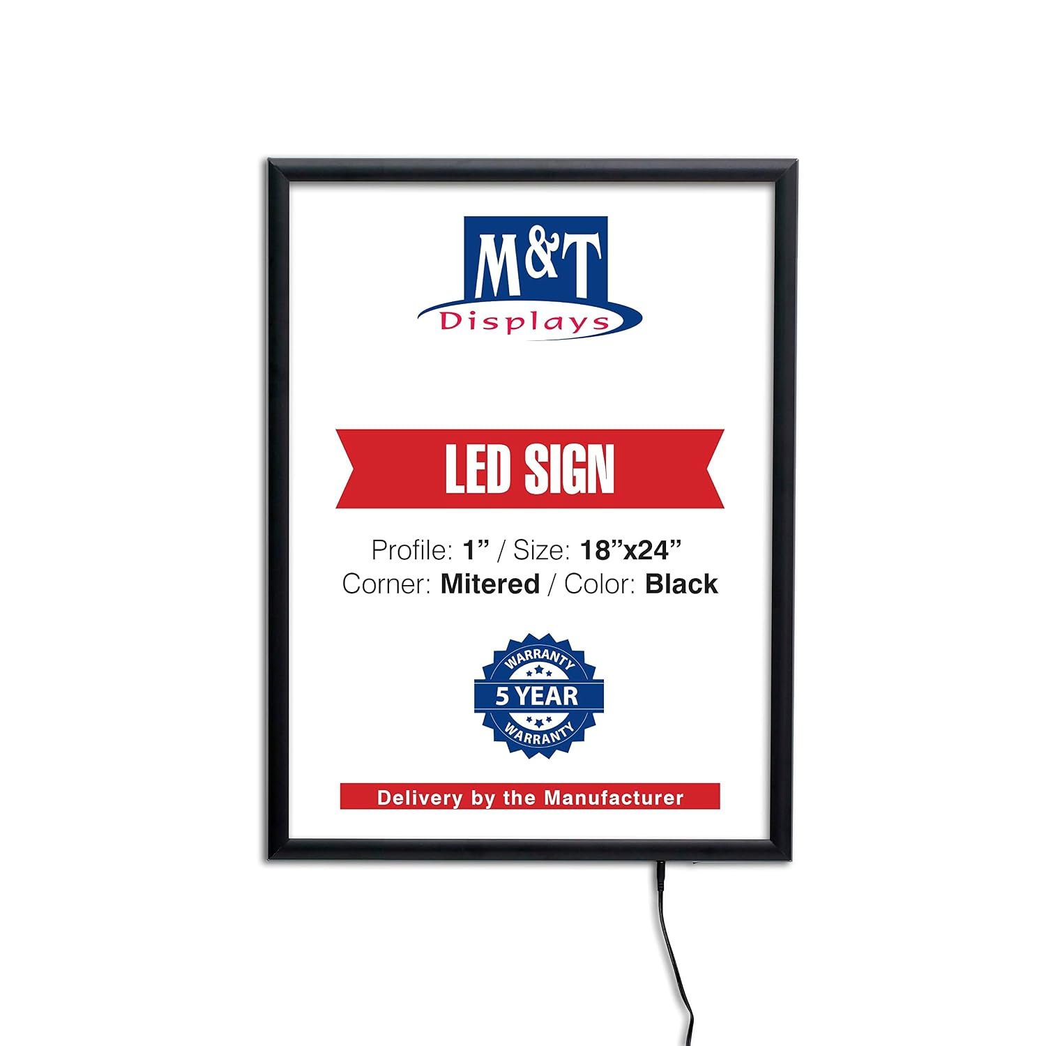 M&T Displays Smart LEDBox LED Backlit Poster Frame 18x24 Inch Black 1" Aluminum Profile Front Loading Photo Picture Advertisement Sign Holder Mitered Corner Anti Glare Cover
