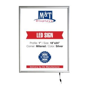 M&T Displays Smart LEDBox LED Backlit Poster Frame 18x24 Inch Silver 1" Aluminum Profile Front Loading Photo Picture Advertisement Sign Holder Mitered Corner Anti Glare Cover