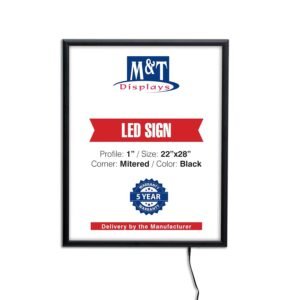 M&T Displays Smart LEDBox LED Backlit Poster Frame 22x28 Inch Black 1" Aluminum Profile Front Loading Photo Picture Advertisement Sign Holder Mitered Corner Anti Glare Cover