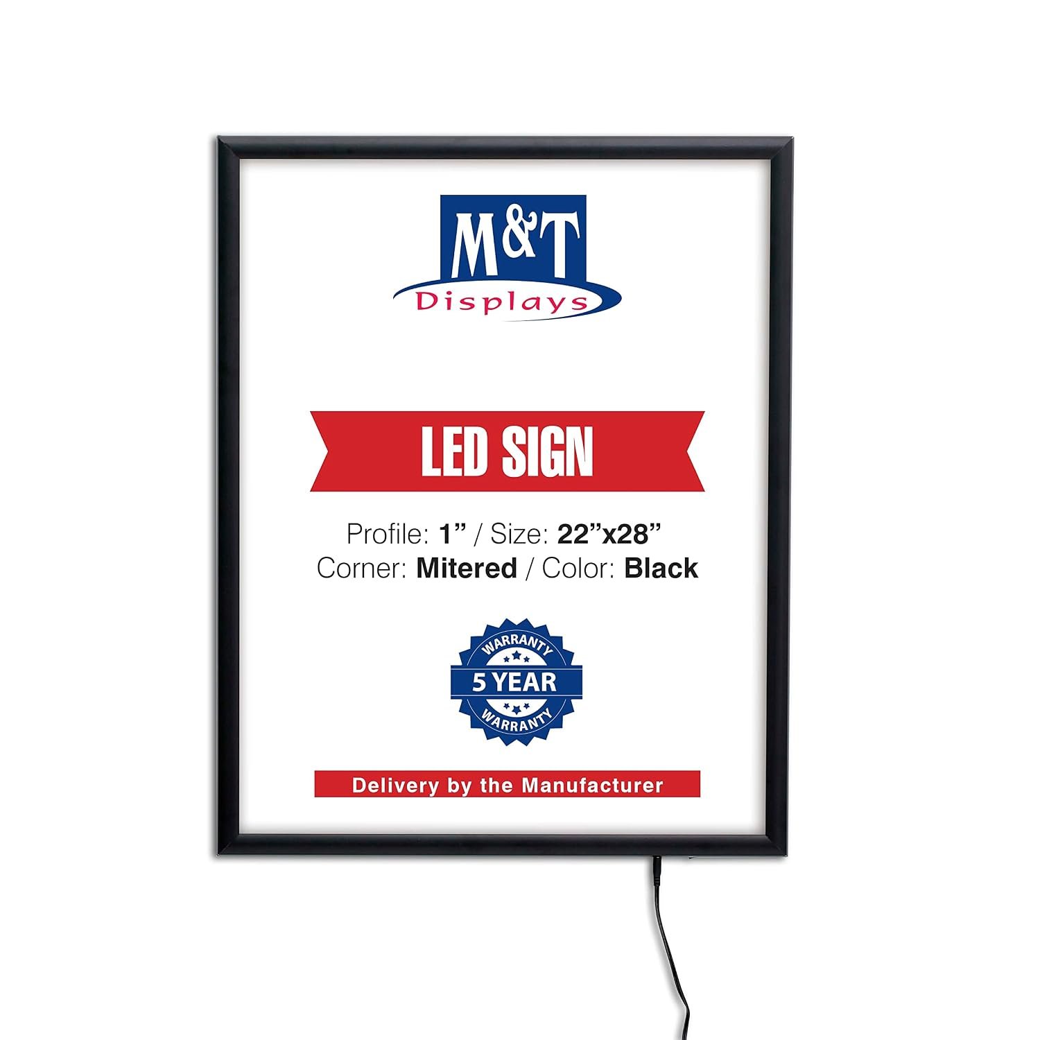 M&T Displays Smart LEDBox LED Backlit Poster Frame 22x28 Inch Black 1" Aluminum Profile Front Loading Photo Picture Advertisement Sign Holder Mitered Corner Anti Glare Cover