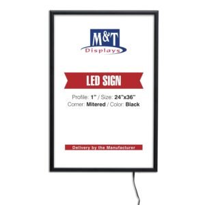 M&T Displays Smart LEDBox LED Backlit Poster Frame 24x36 Inch Black 1" Aluminum Profile Front Loading Photo Picture Advertisement Sign Holder Mitered Corner Anti Glare Cover