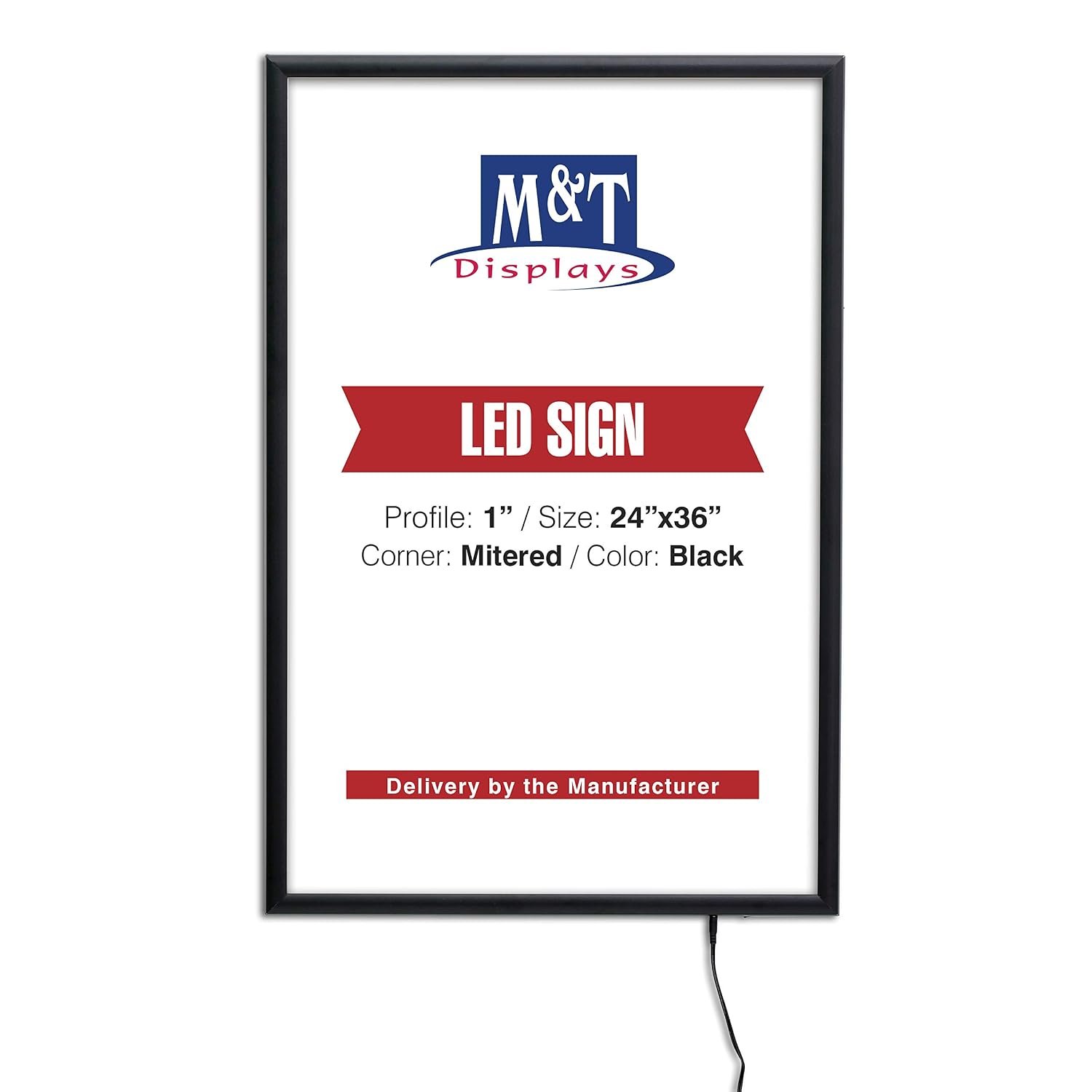 M&T Displays Smart LEDBox LED Backlit Poster Frame 24x36 Inch Black 1" Aluminum Profile Front Loading Photo Picture Advertisement Sign Holder Mitered Corner Anti Glare Cover
