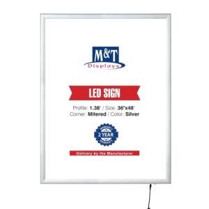 M&T Displays Smart LEDBox LED Backlit Poster Frame 36x48 Inch Silver 1.38" Aluminum Profile Front Loading Photo Picture Advertisement Sign Holder Mitered Corner Anti Glare Cover