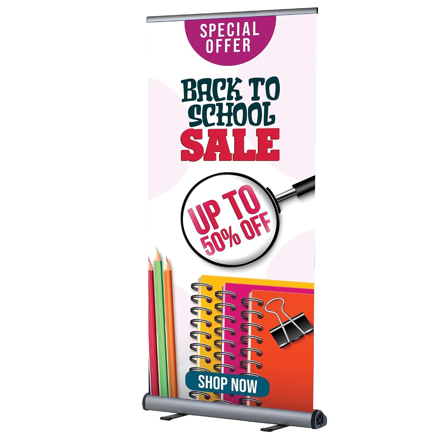 M&T Displays Smart Retractable Roll Up Banner Floor Standing 39.37 Inch Display Stand Silver Aluminum Profile with Telescopic Pole, Durable Carrying Bag for Convention,...