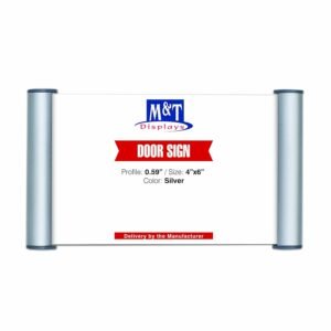 M&T Displays Snap Open Name Plate Aluminum Office Door Sign Holder with Self Adhesive Double Sided Tape and Plastic Anti Glare Cover 4x6 Inch Silver 0.59 inch Profile for...
