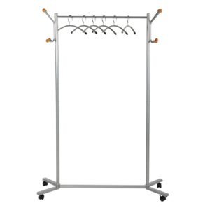 M&T Displays Steel Coat Clothes Hat Hanger Stand with Locking Wheels - Rolling Clothes Rack Heavy Duty Portable Clothing Organizer Indoor Bedroom Entryway Hall Silver 68 Inch...
