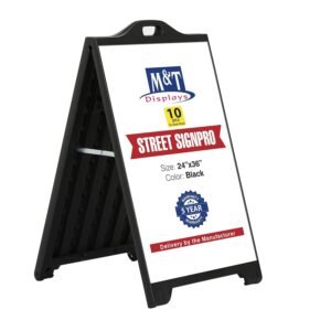 M&T Displays Street SignPro Board, 24x36 Inch Poster Black Sandwich Board A-Frame Sidewalk Curb Sign Holder Folding Portable Double Sided Advertising Display for Restaurant Cafe...