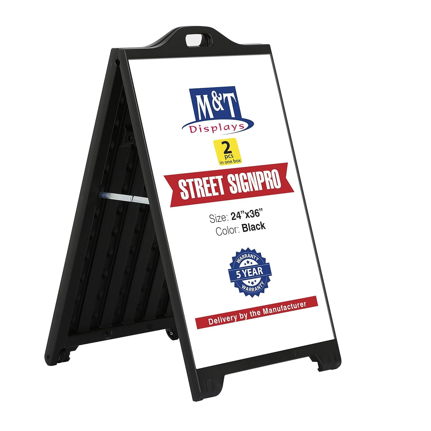 M&T Displays Street SignPro Board, 24x36 Inch Poster Black Sandwich Board A-Frame Sidewalk Curb Sign Holder Folding Portable Double Sided Advertising Display for Restaurant Cafe...