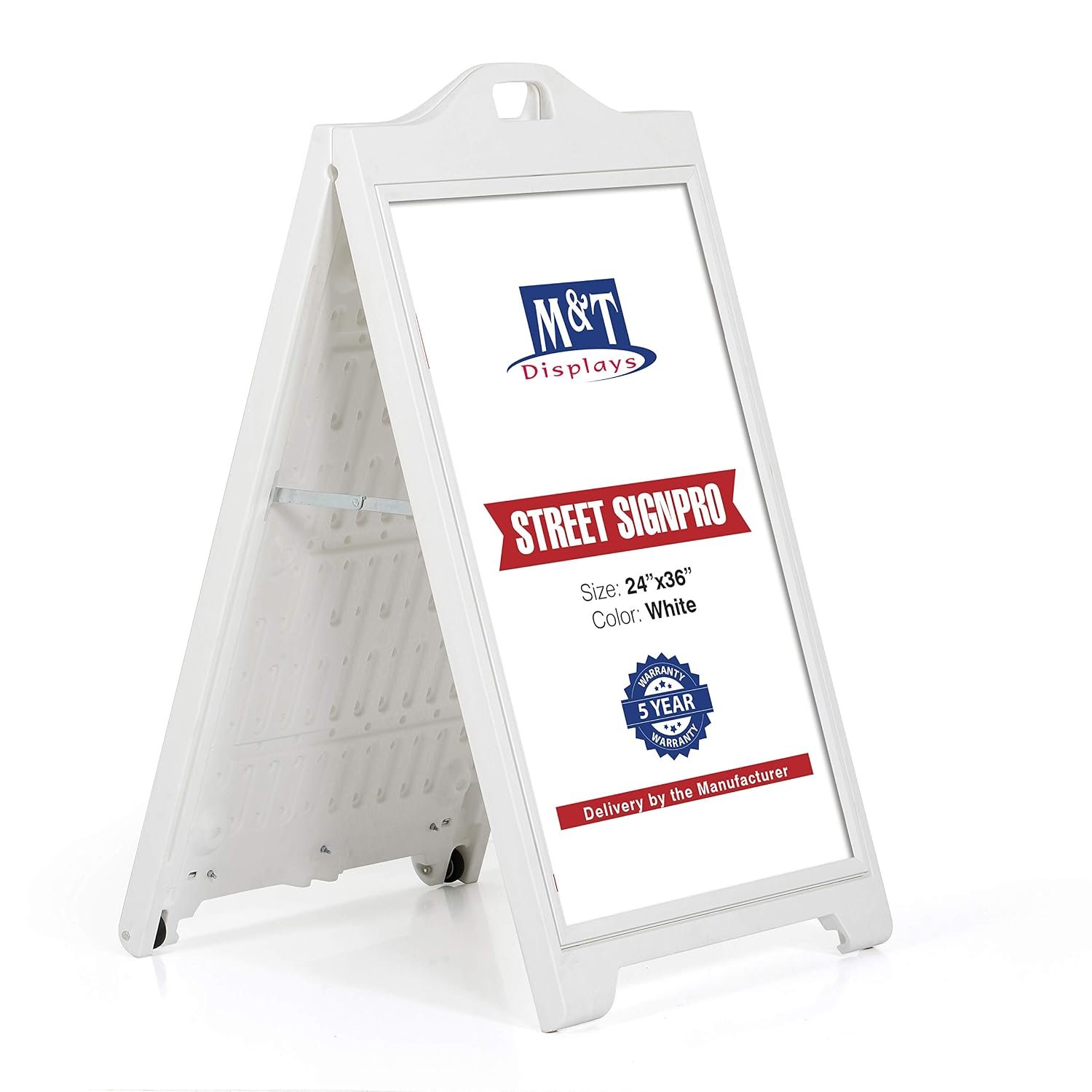 M&T Displays Street SignPro without Lens Protective Cover, 24x36 Inch Poster White Double Sided Sandwich Board Folding A-Frame Sidewalk Curb Sign Portable Advertising Display...