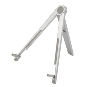 M&T Displays Universal Compact Countertop Tablet Holder – Silver Three-Legged Desktop Stand for iPad, Tablet, E-Reader, Drawing Pad, Adjustable Viewing Angles for Home, Office,...