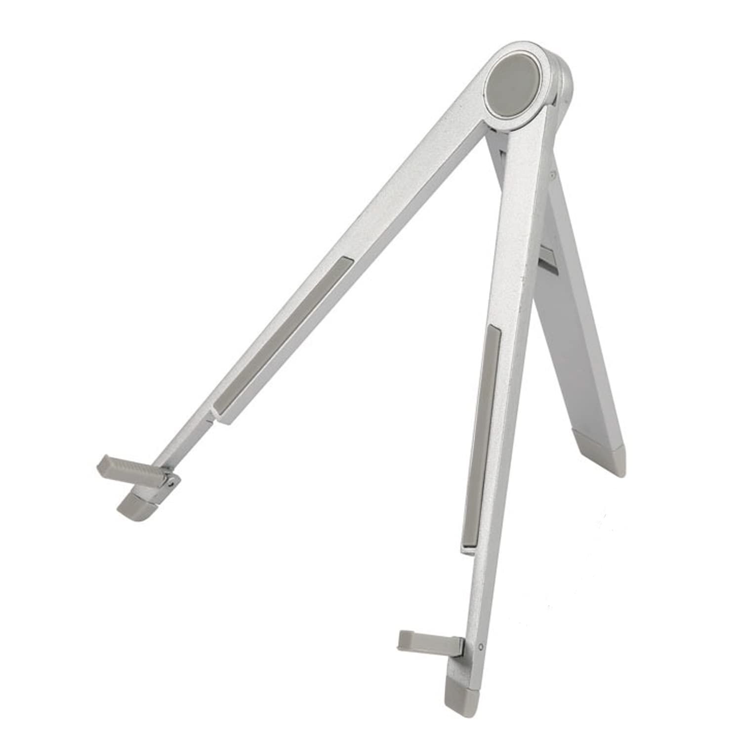 M&T Displays Universal Compact Countertop Tablet Holder – Silver Three-Legged Desktop Stand for iPad, Tablet, E-Reader, Drawing Pad, Adjustable Viewing Angles for Home, Office,...