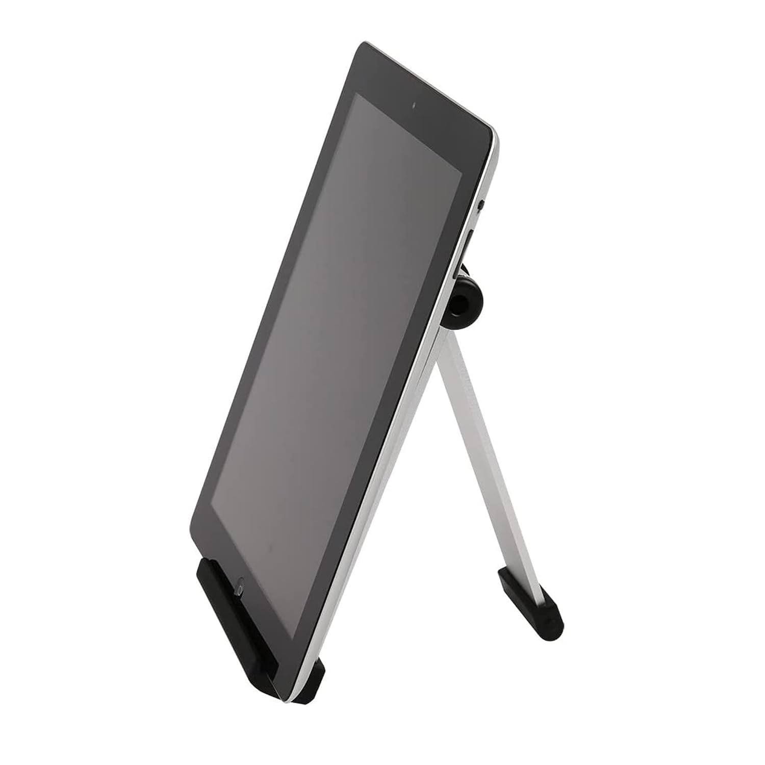 M&T Displays Universal Foldable Countertop Tablet Holder – V-Shaped Silver Aluminum Stand with Soft Silicone Feet, Compatible with iPad, Tablet, E-Reader, Drawing Pad for Home,...